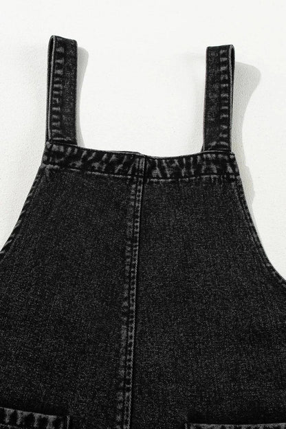 Distressed Wide Strap Denim Overalls - VILLA FASHION