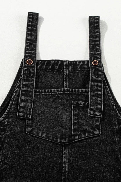 Distressed Wide Strap Denim Overalls - VILLA FASHION