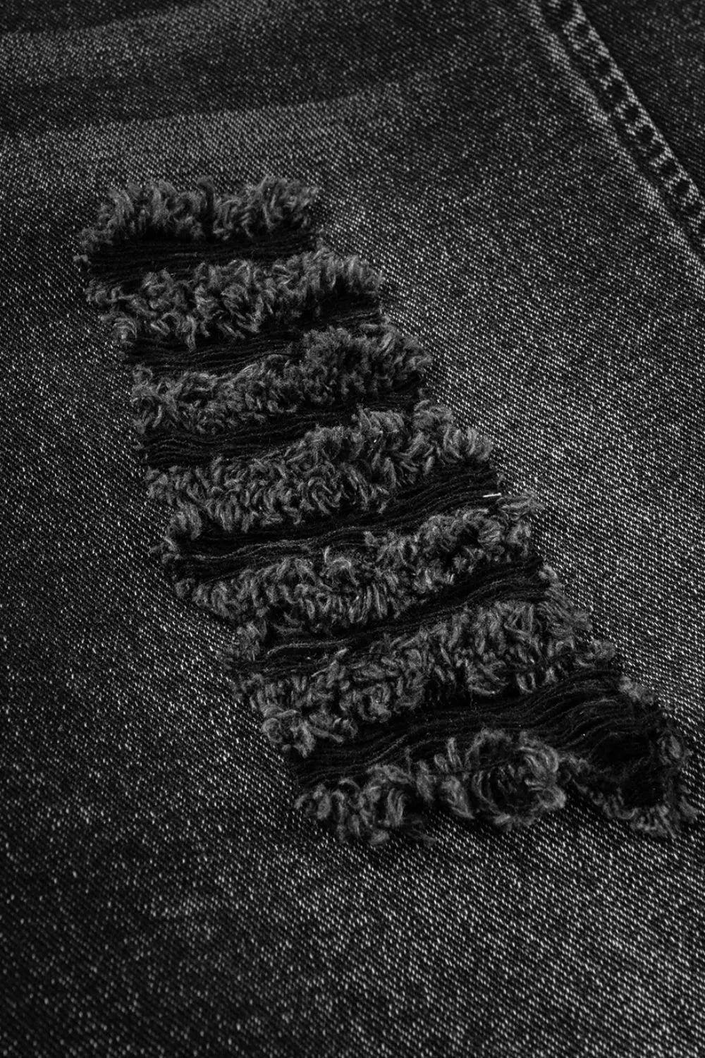 Distressed Wide Strap Denim Overalls - VILLA FASHION