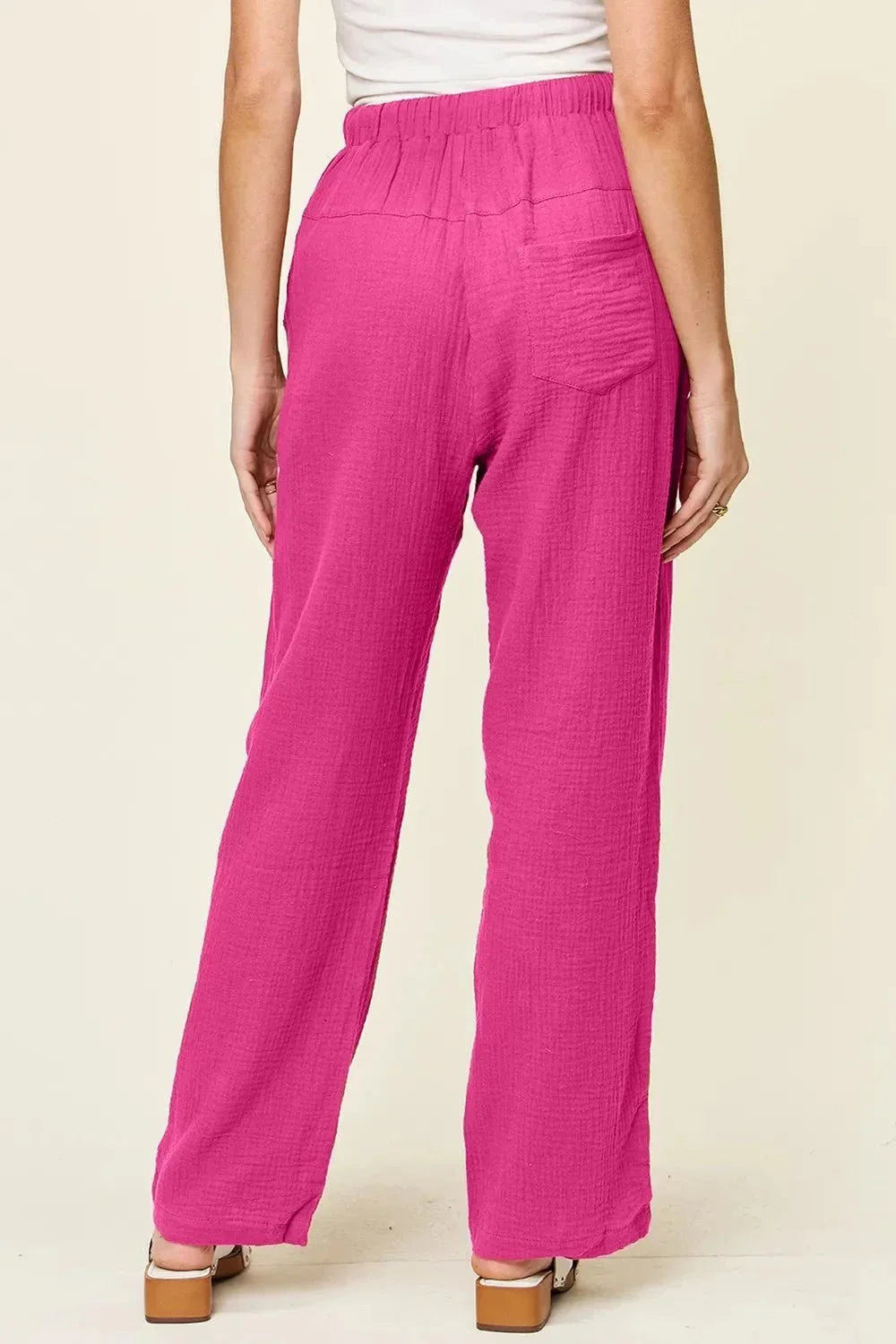 Double Take Full Size Texture Drawstring Straight Pants - VILLA FASHION