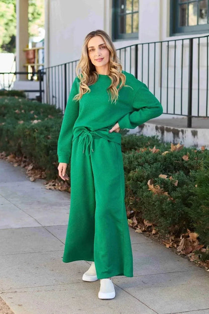 Double Take Full Size Textured Long Sleeve Top and Drawstring Pants Set - VILLA FASHION