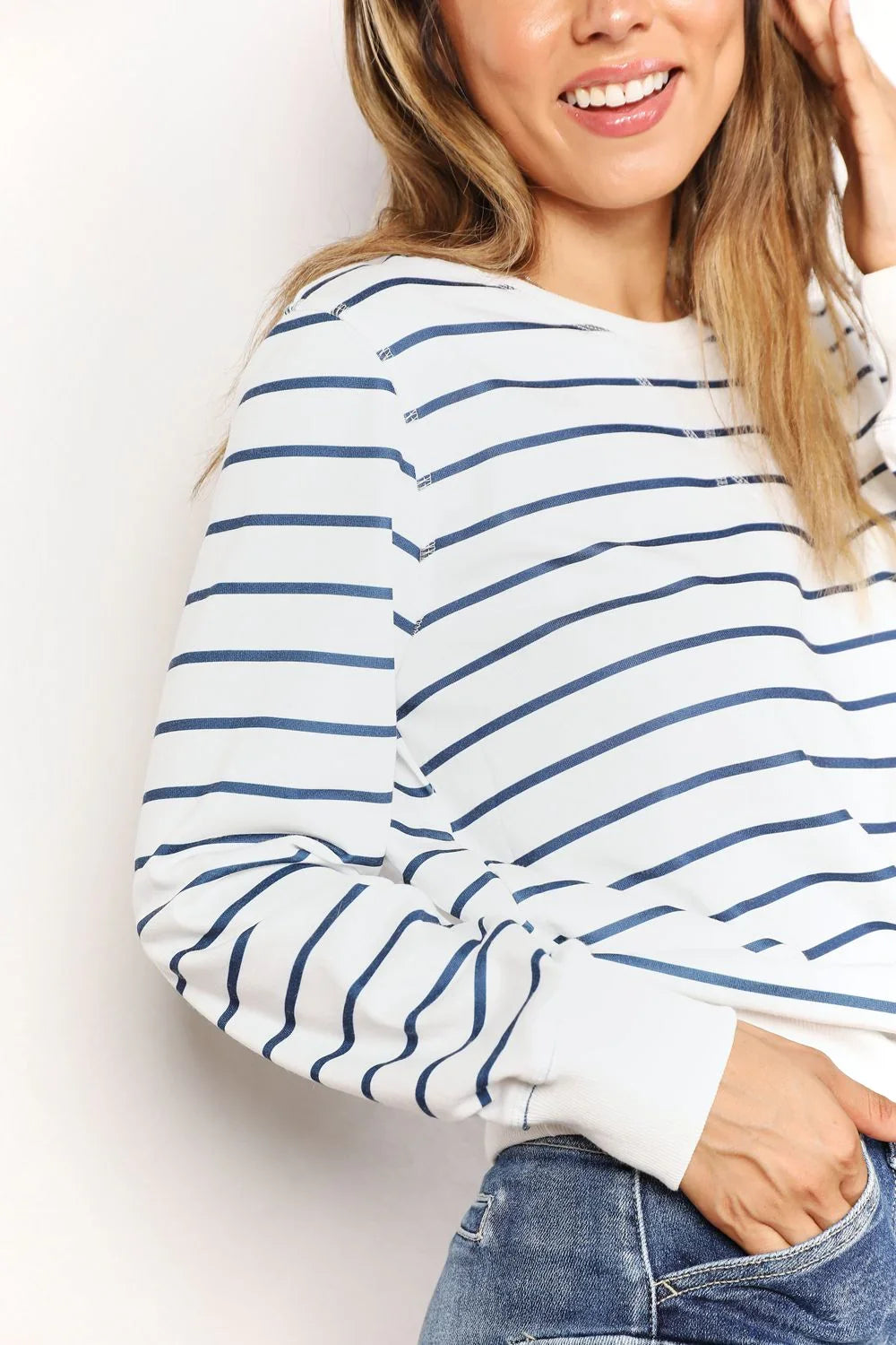 Double Take Striped Long Sleeve Round Neck Top - VILLA FASHION