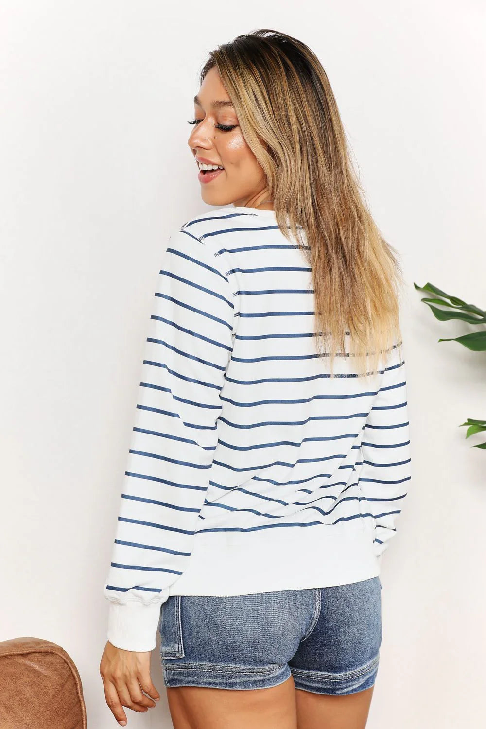 Double Take Striped Long Sleeve Round Neck Top - VILLA FASHION