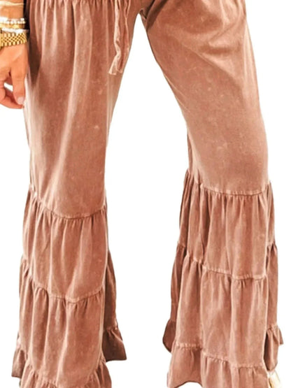 Drawstring Flare Ruffle Pants - VILLA FASHION