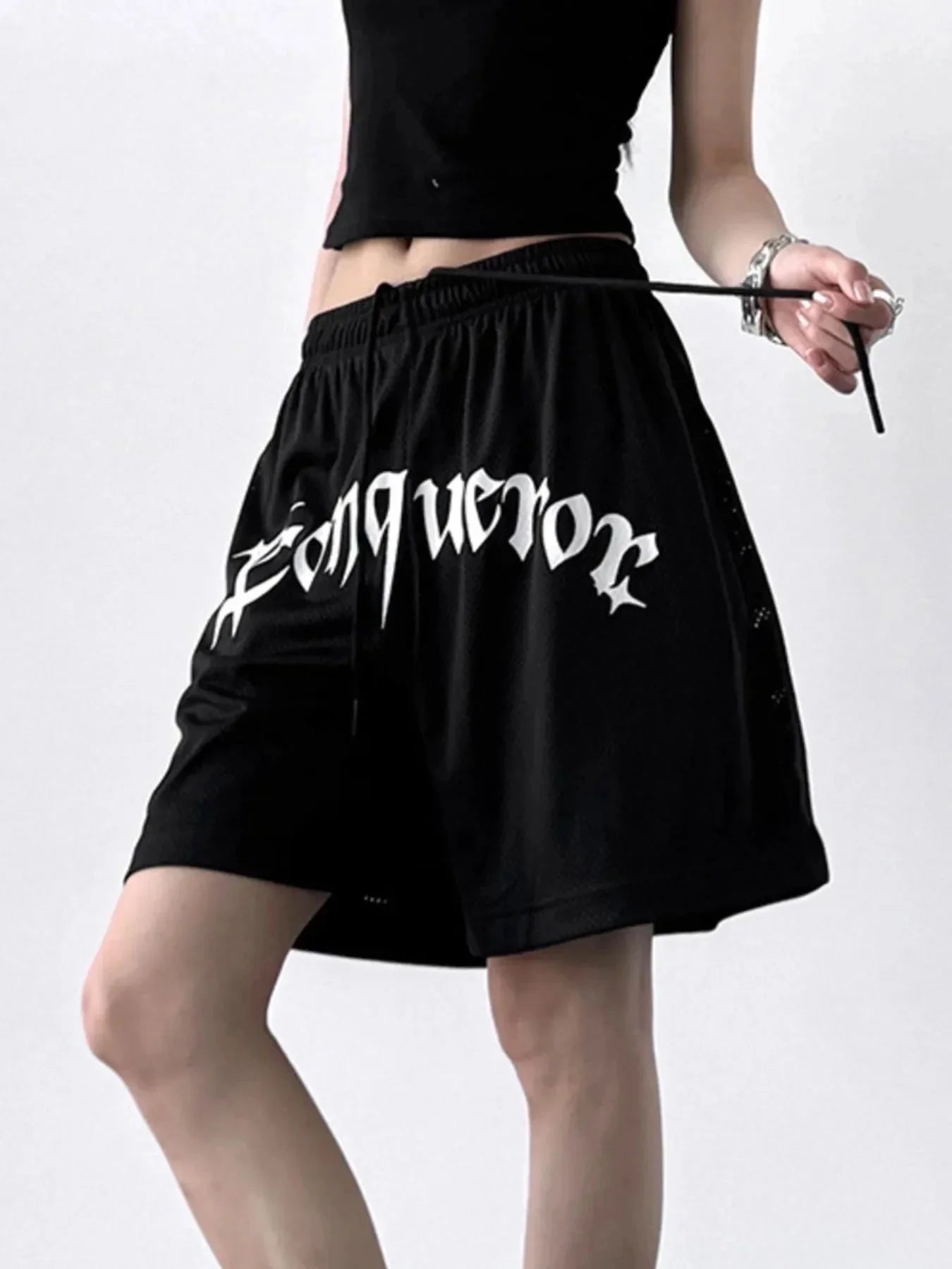 Drawstring Letter Shorts - VILLA FASHION