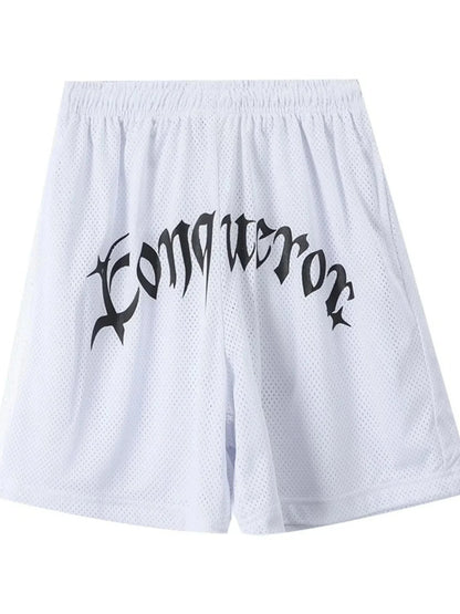Drawstring Letter Shorts - VILLA FASHION