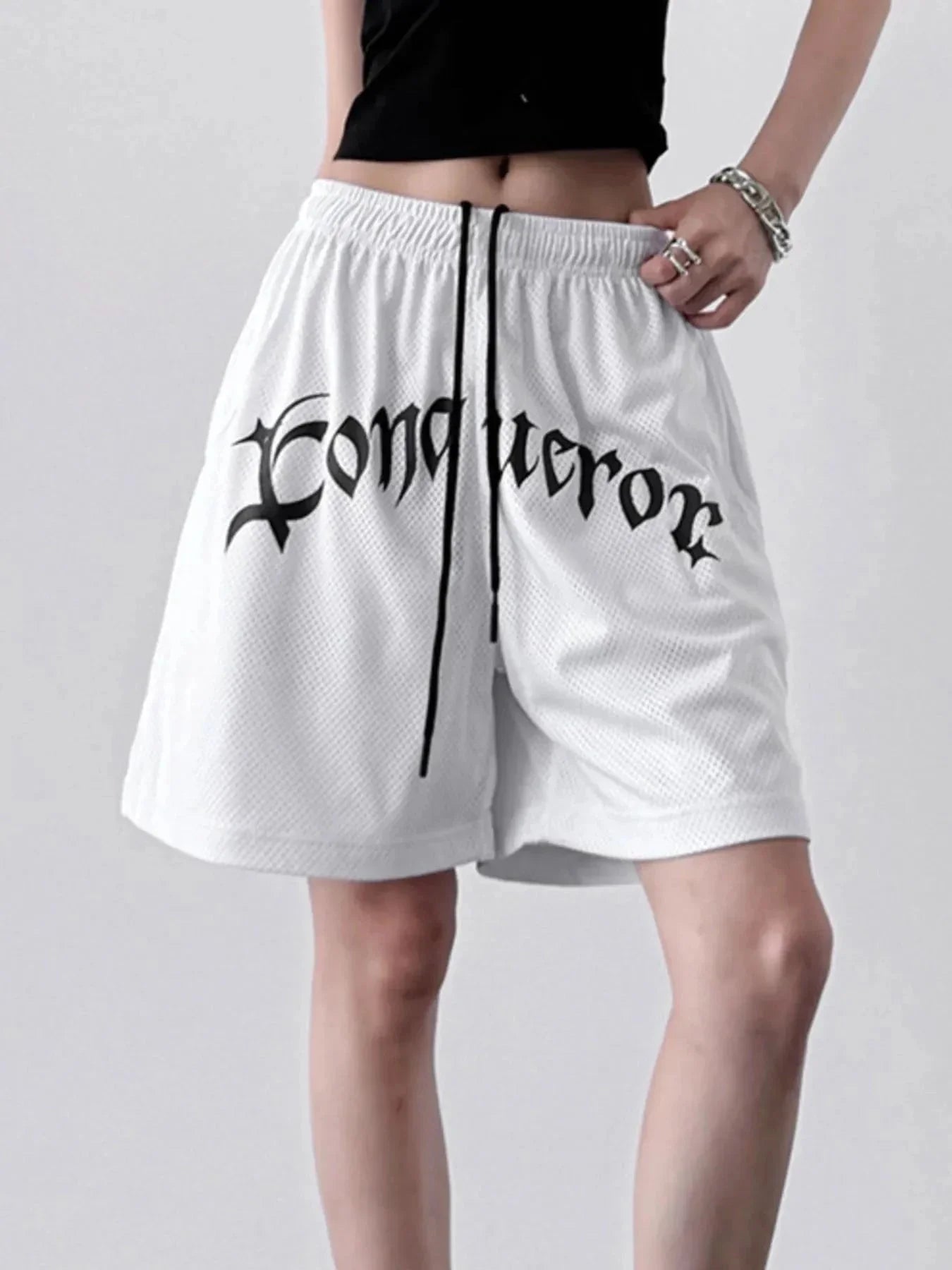 Drawstring Letter Shorts - VILLA FASHION