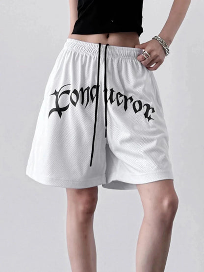 Drawstring Letter Shorts - VILLA FASHION
