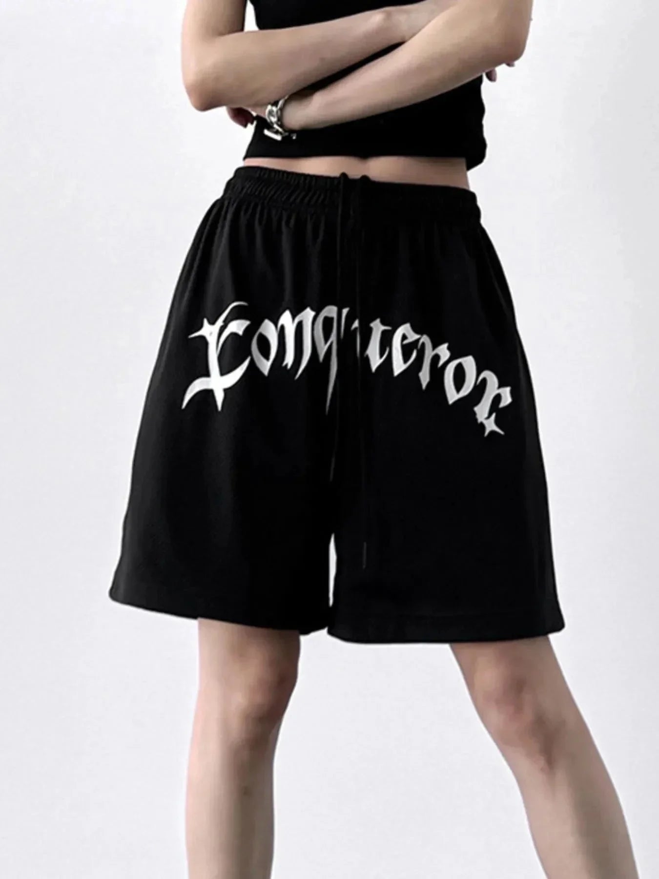 Drawstring Letter Shorts - VILLA FASHION