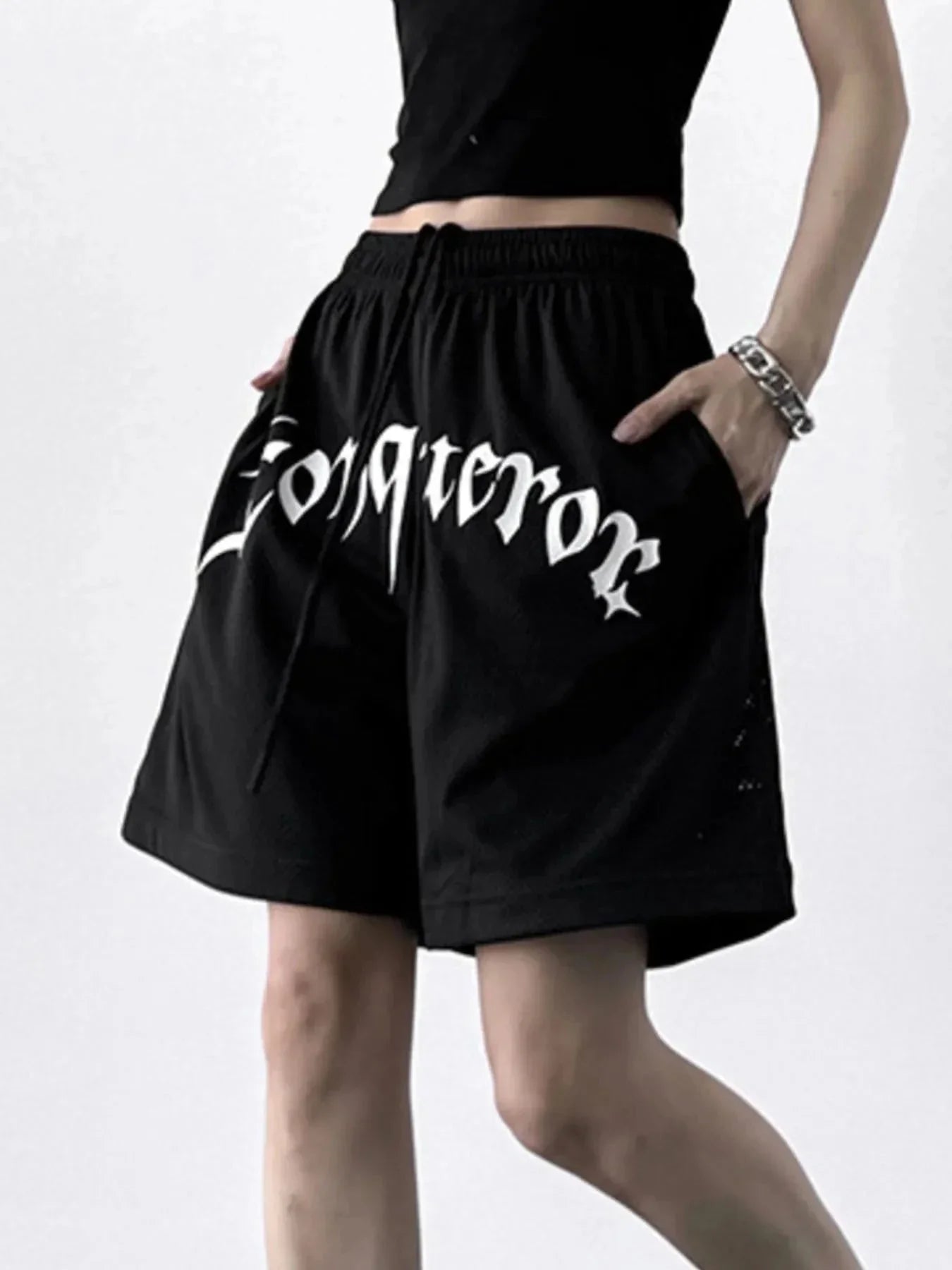 Drawstring Letter Shorts - VILLA FASHION