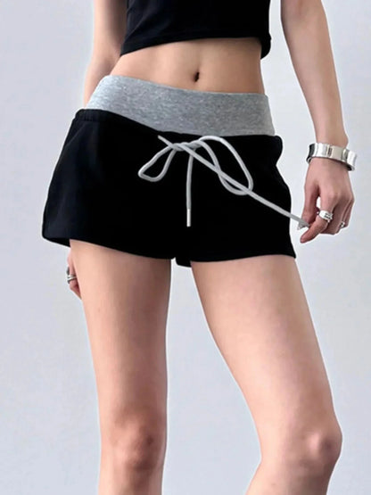 Drawstring Shorts with Contrast Waistband - VILLA FASHION
