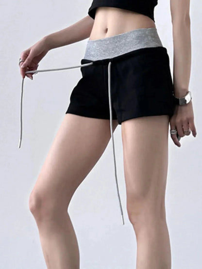Drawstring Shorts with Contrast Waistband - VILLA FASHION