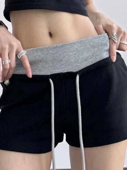 Drawstring Shorts with Contrast Waistband - VILLA FASHION