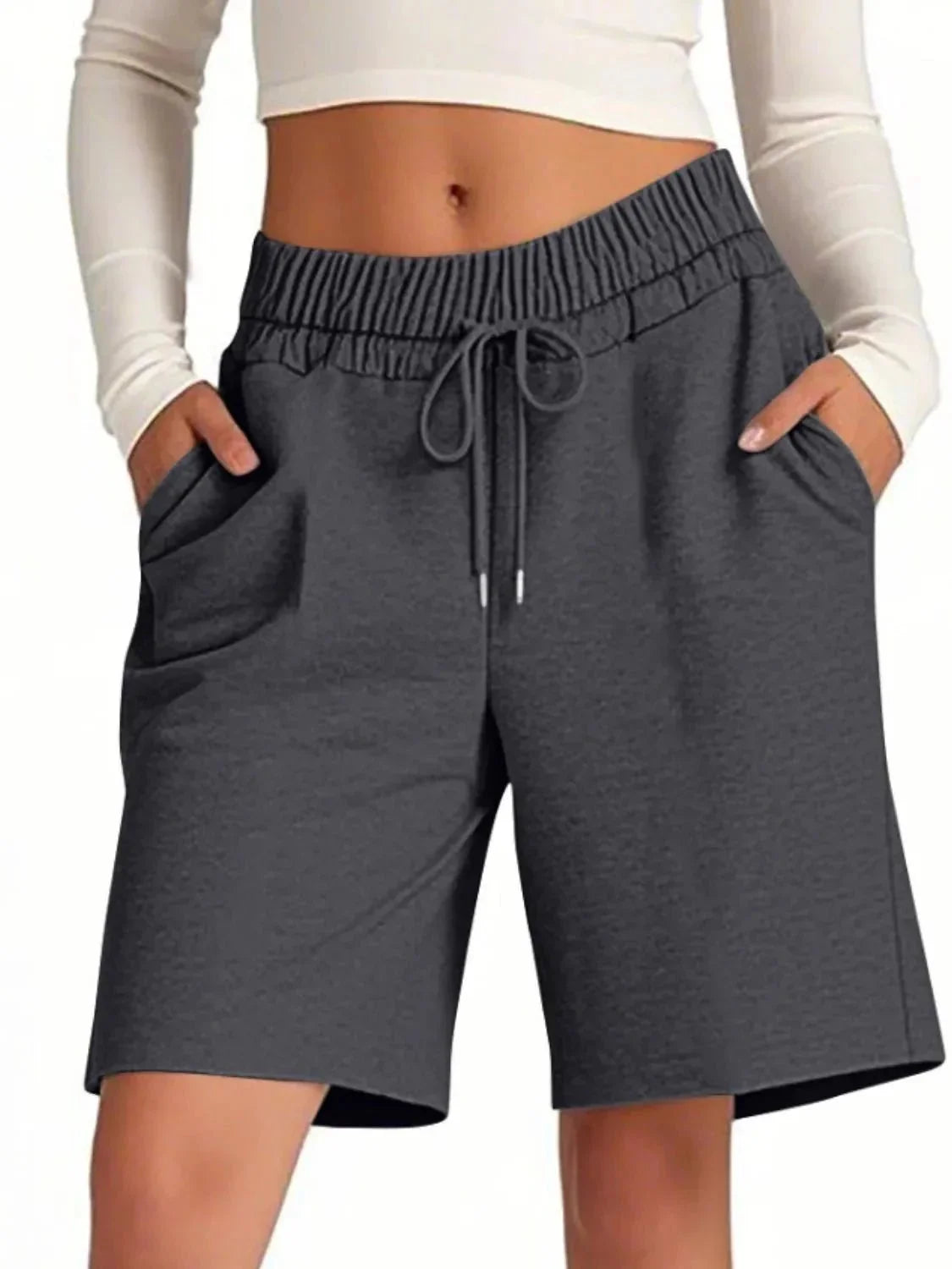 Drawstring Shorts with Pockets - VILLA FASHION