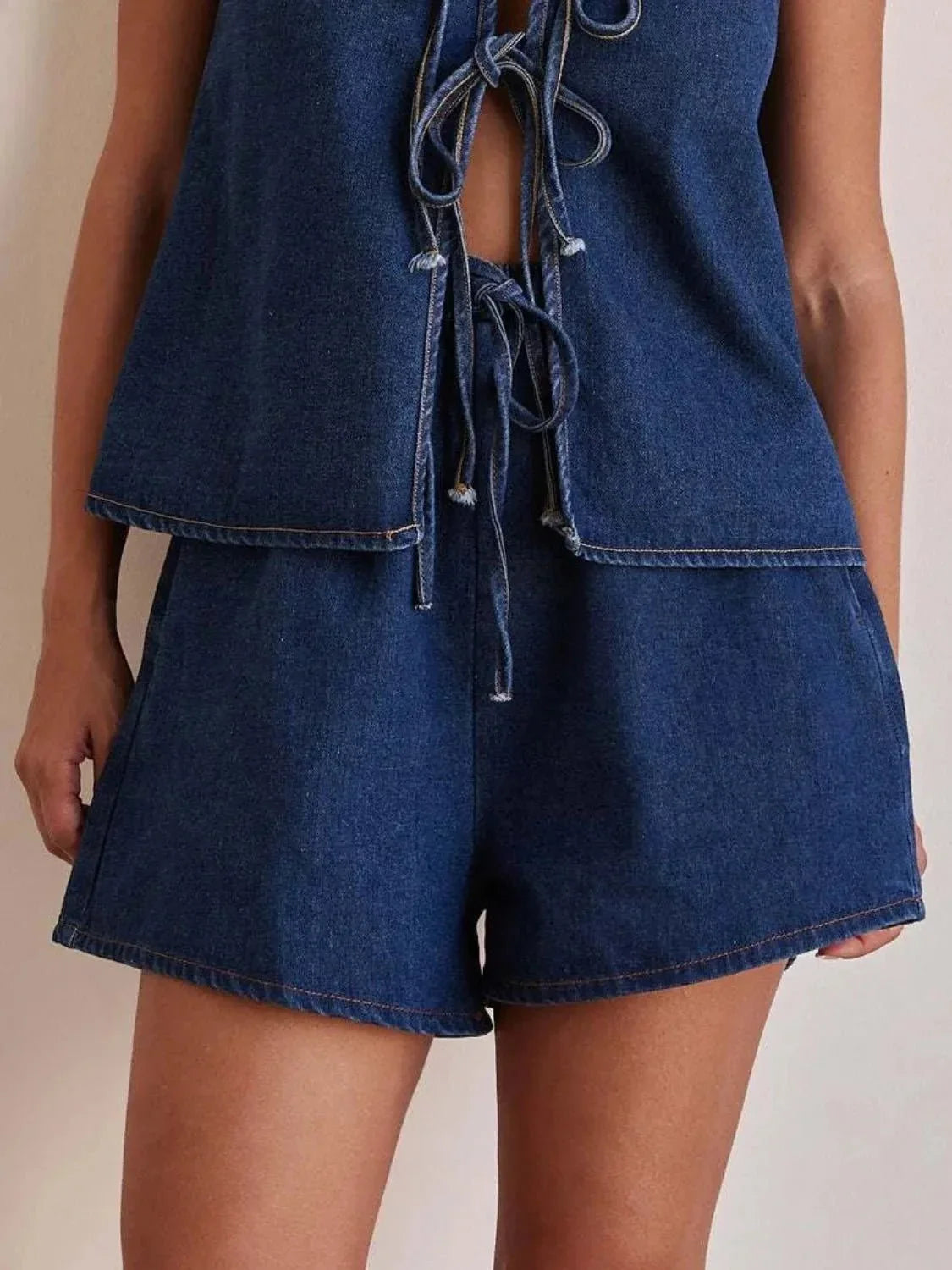 Elastic Waist Denim Shorts - VILLA FASHION