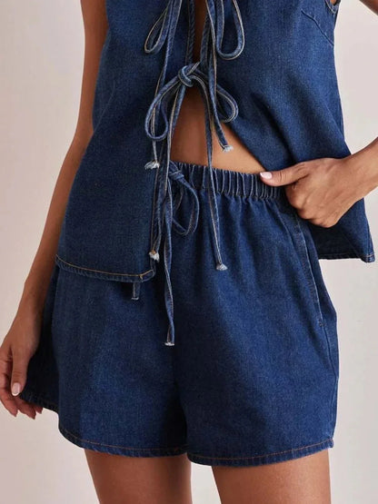 Elastic Waist Denim Shorts - VILLA FASHION