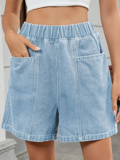 Elastic Waist Denim Shorts - VILLA FASHION