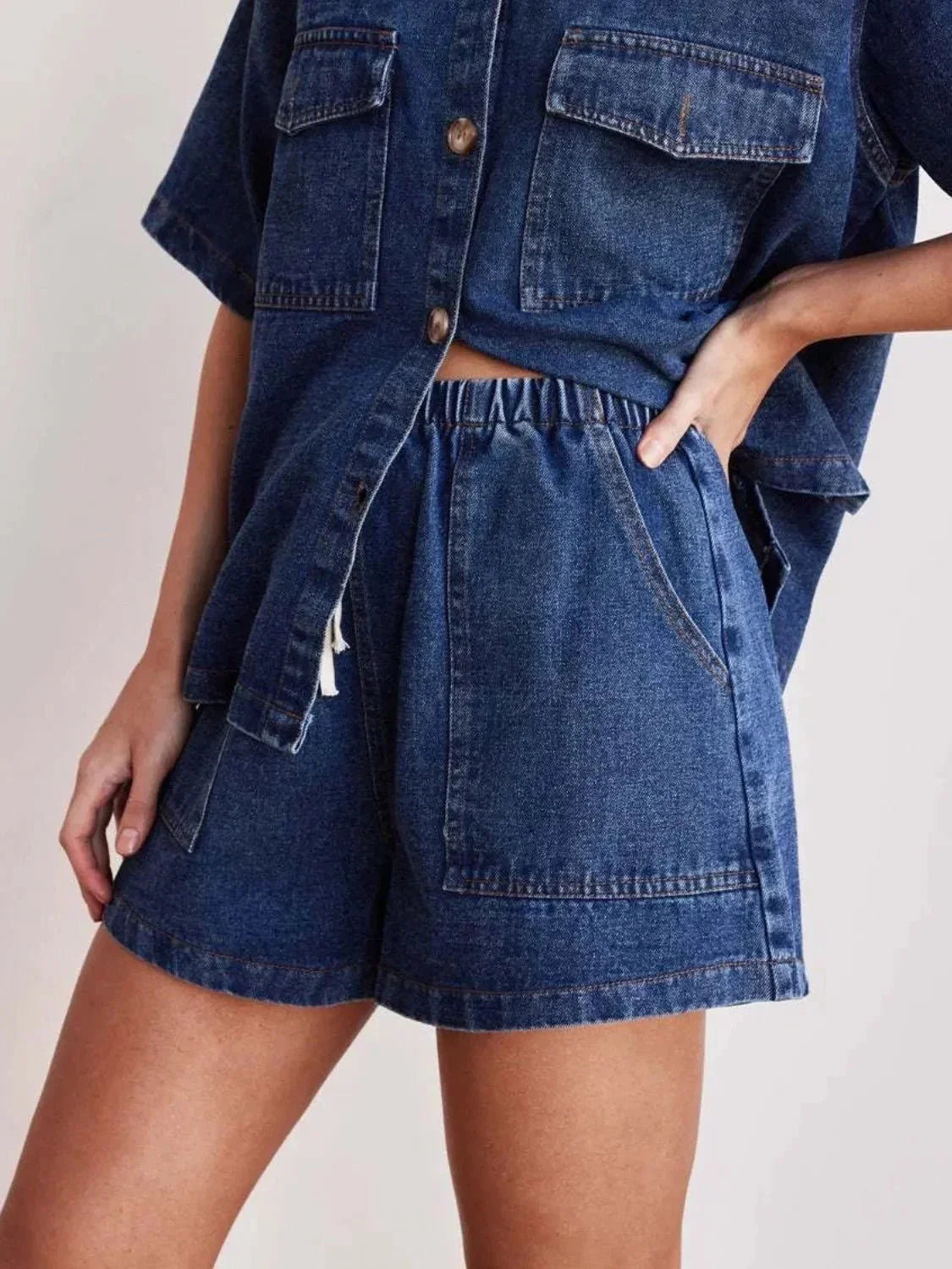 Elastic Waist Denim Shorts - VILLA FASHION