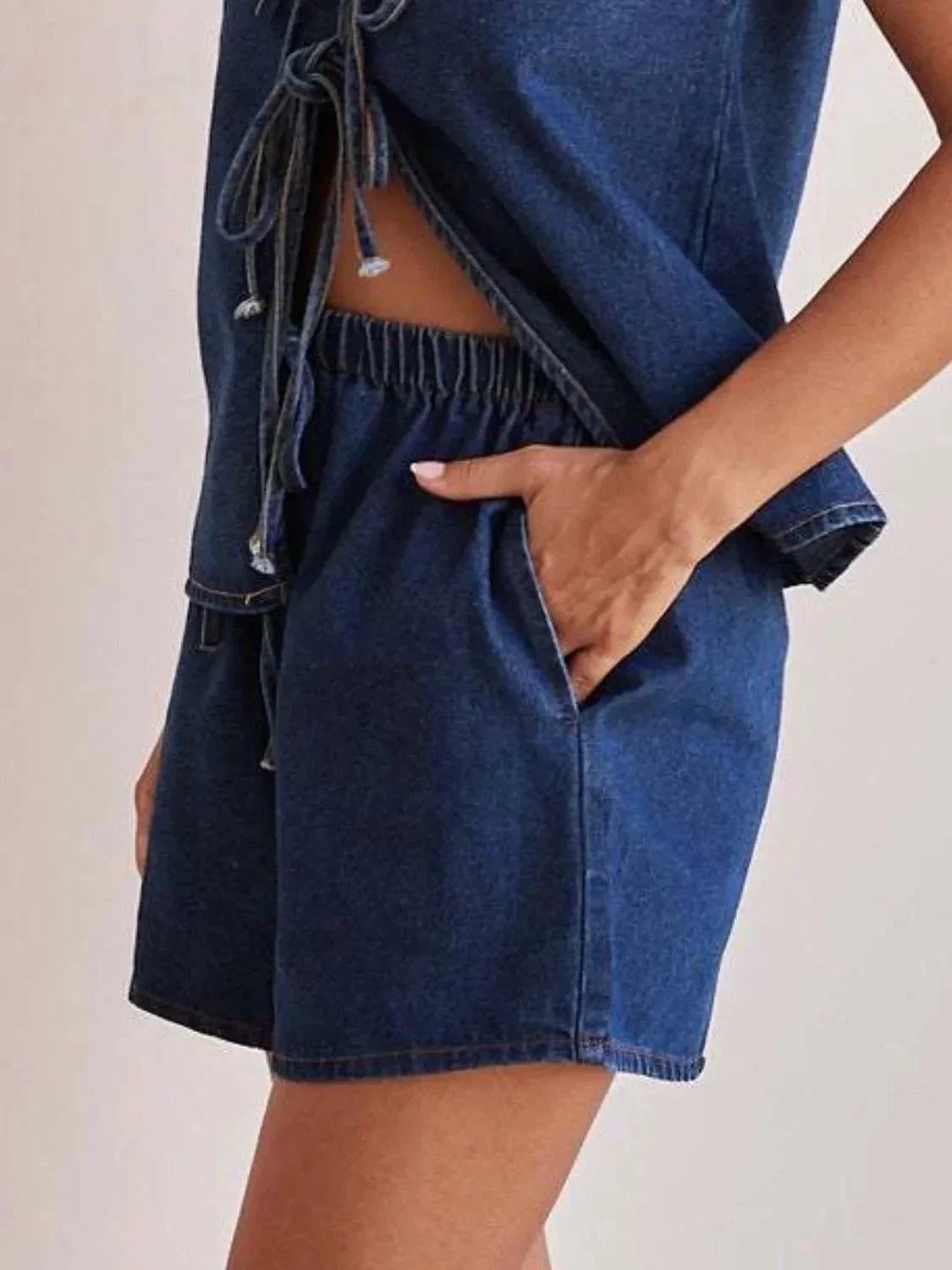 Elastic Waist Denim Shorts - VILLA FASHION