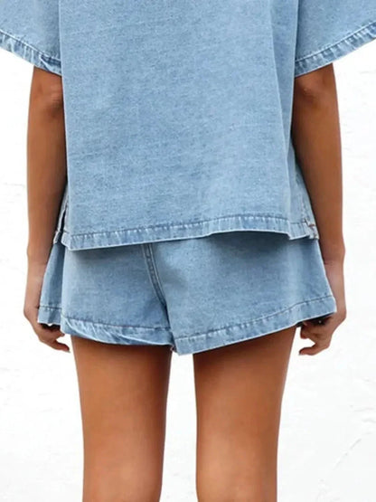 Elastic Waist Denim Shorts - VILLA FASHION