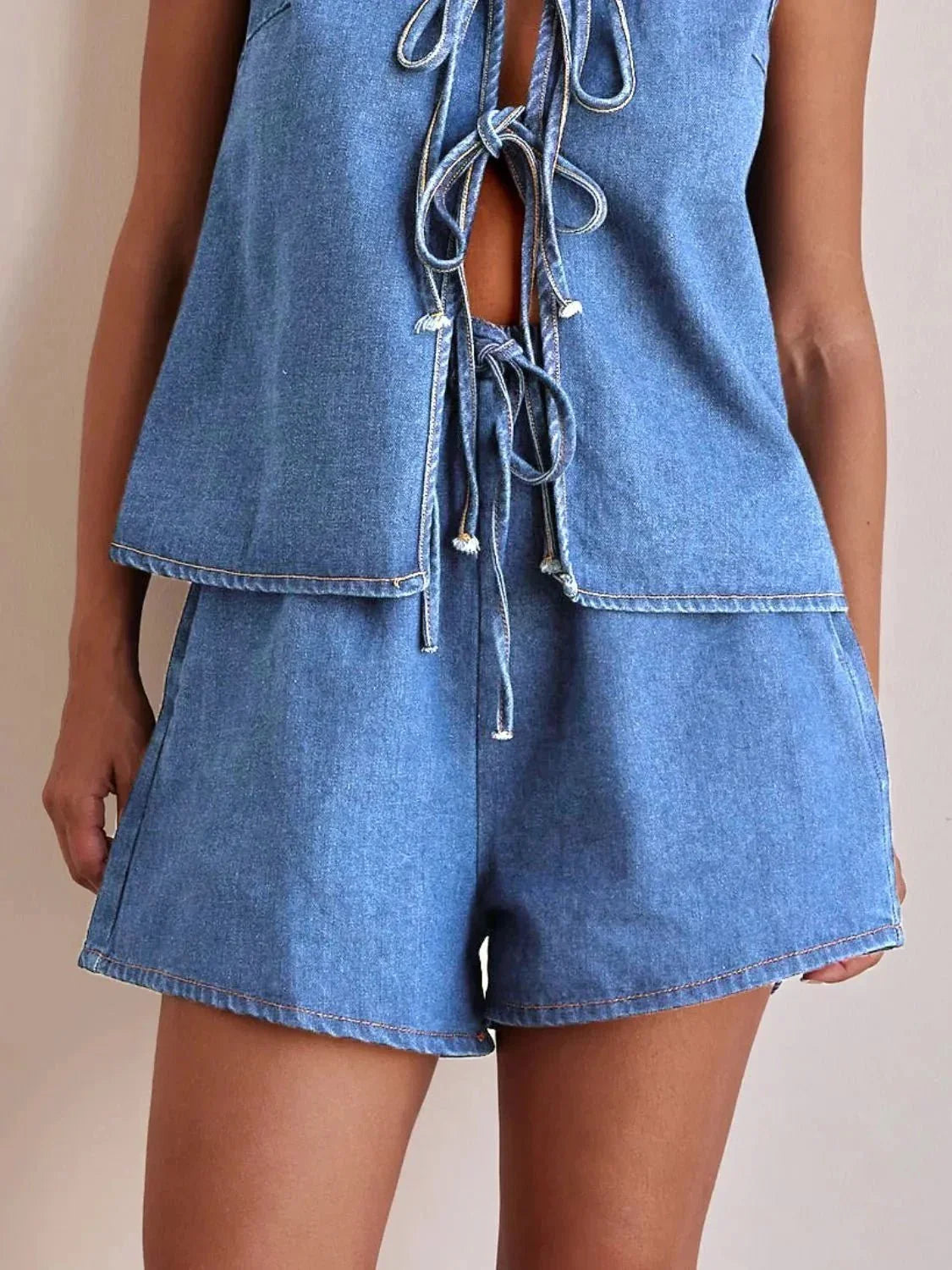 Elastic Waist Denim Shorts - VILLA FASHION