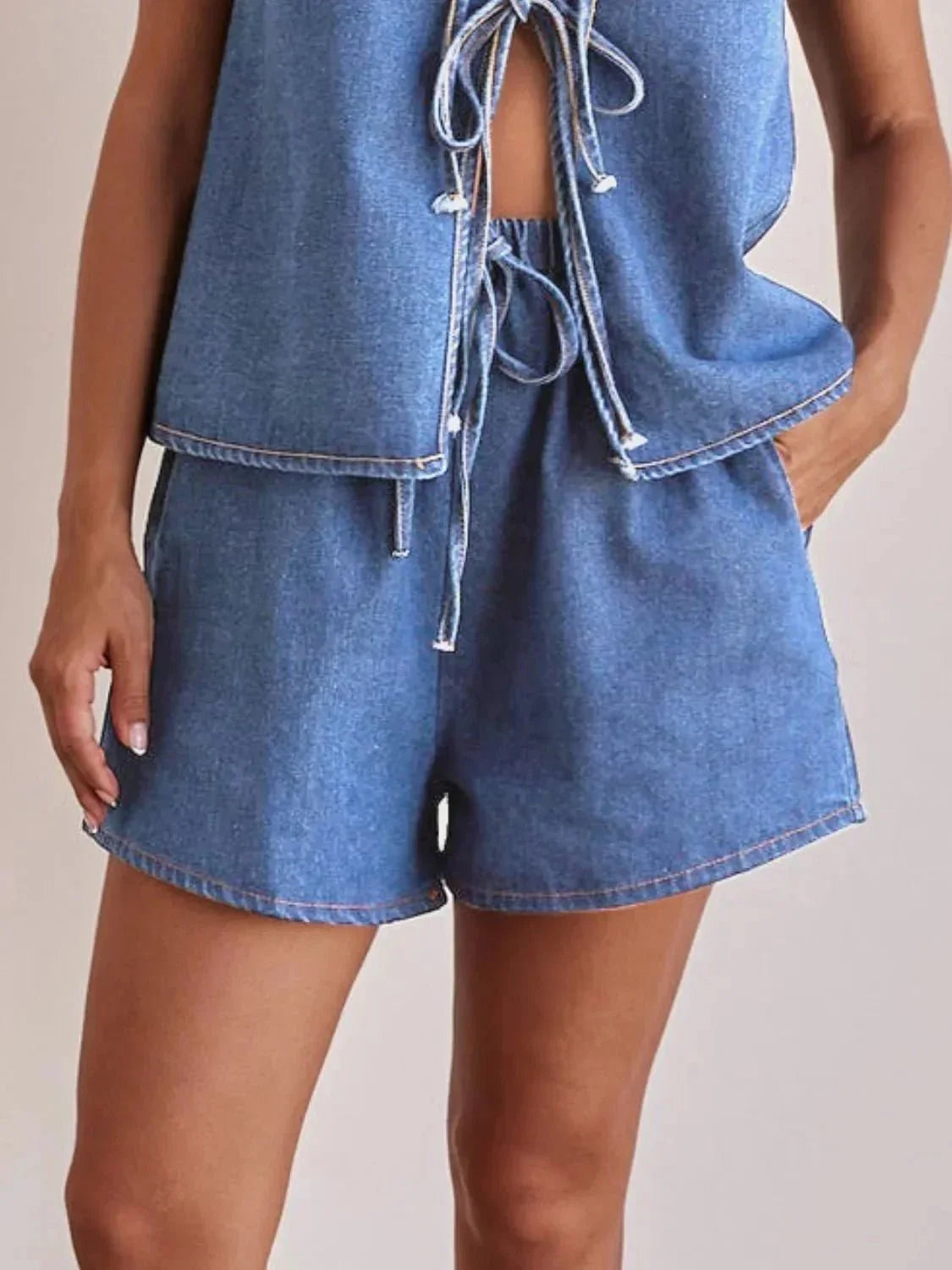 Elastic Waist Denim Shorts - VILLA FASHION