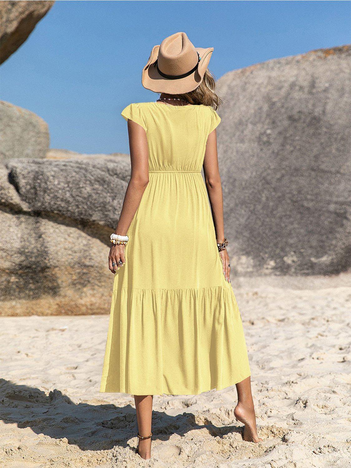 Embroidered Square Neck Ruffle Hem Dress - VILLA FASHION