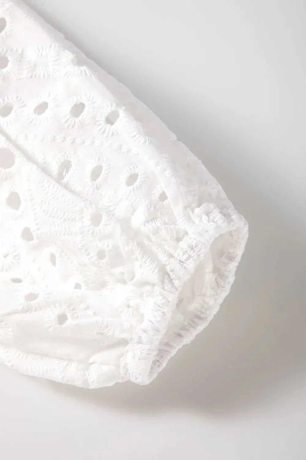 Eyelet V - Neck Long Sleeve Blouse - VILLA FASHION