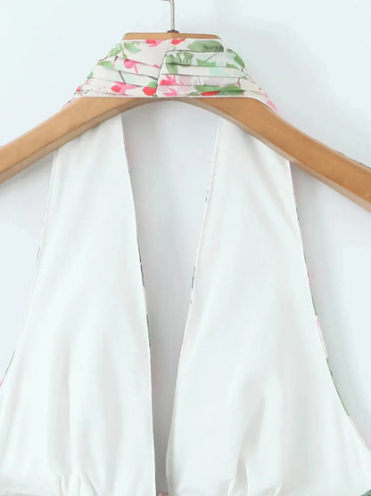 Floral Halter Neck Mini Dress - VILLA FASHION