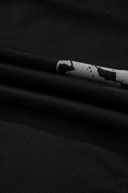 Floral Mesh Lettuce Edge Ruched Slim Long Sleeve Top - VILLA FASHION