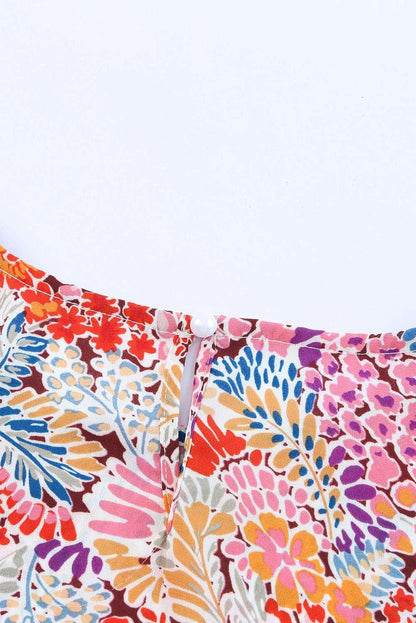 Floral Print Long Puff Sleeve Blouse - VILLA FASHION