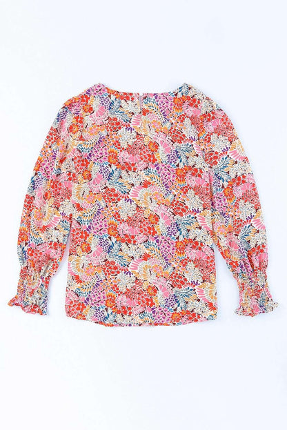 Floral Print Long Puff Sleeve Blouse - VILLA FASHION