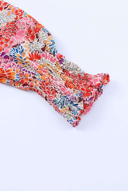 Floral Print Long Puff Sleeve Blouse - VILLA FASHION