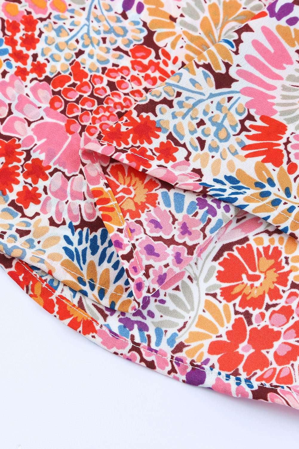 Floral Print Long Puff Sleeve Blouse - VILLA FASHION