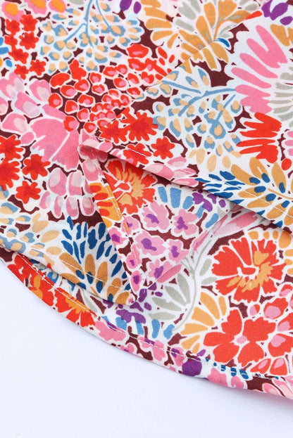 Floral Print Long Puff Sleeve Blouse - VILLA FASHION