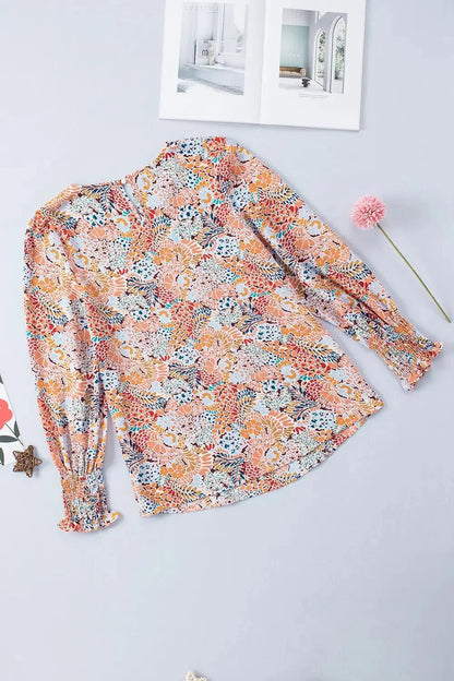 Floral Print Long Puff Sleeve Blouse - VILLA FASHION