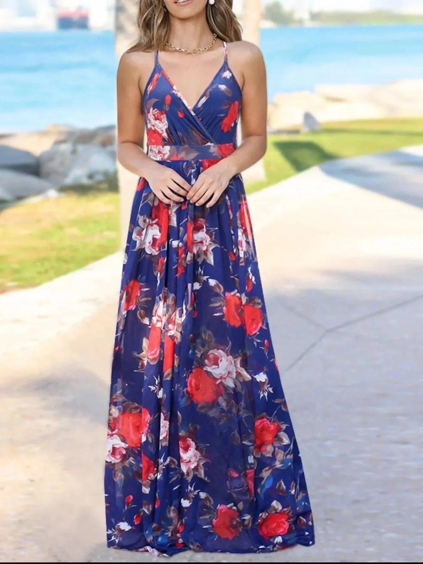 Floral Print Spaghetti Strap Maxi Dress - VILLA FASHION