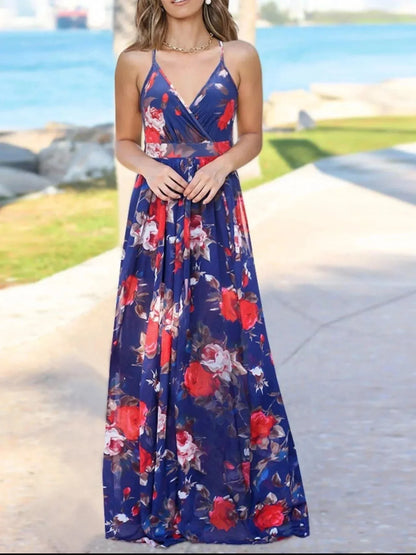 Floral Print Spaghetti Strap Maxi Dress - VILLA FASHION