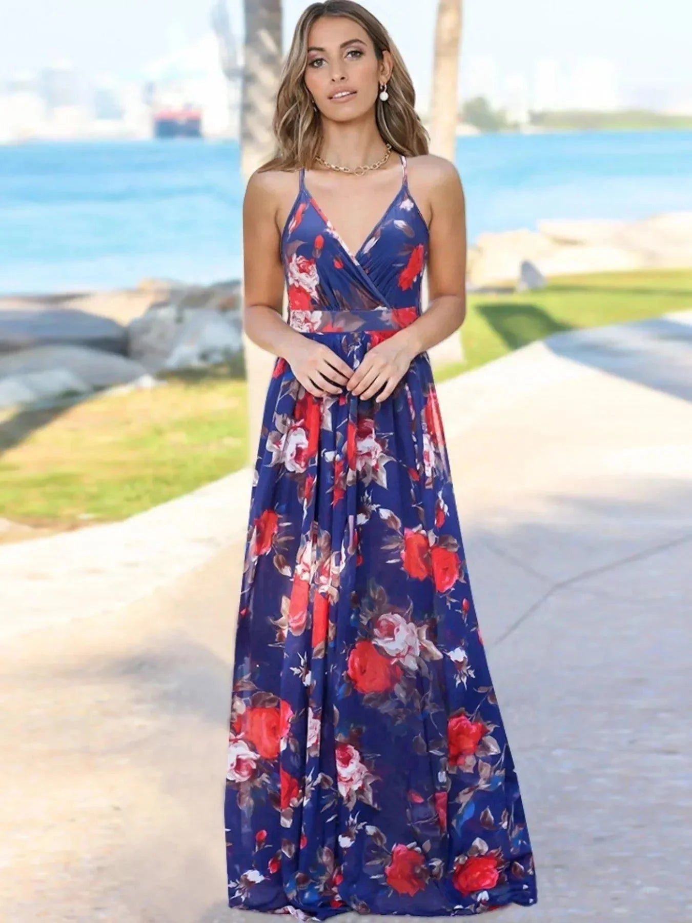 Floral Print Spaghetti Strap Maxi Dress - VILLA FASHION