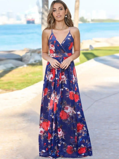 Floral Print Spaghetti Strap Maxi Dress - VILLA FASHION