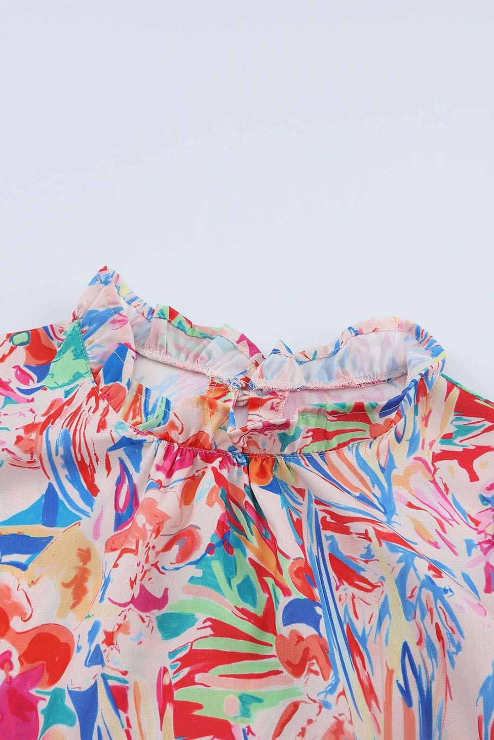 Floral Round Neck Butterfly Sleeve Blouse - VILLA FASHION