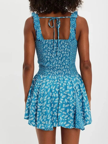 Floral Scoop Neck Mini Dress with Ruffle Hem - VILLA FASHION