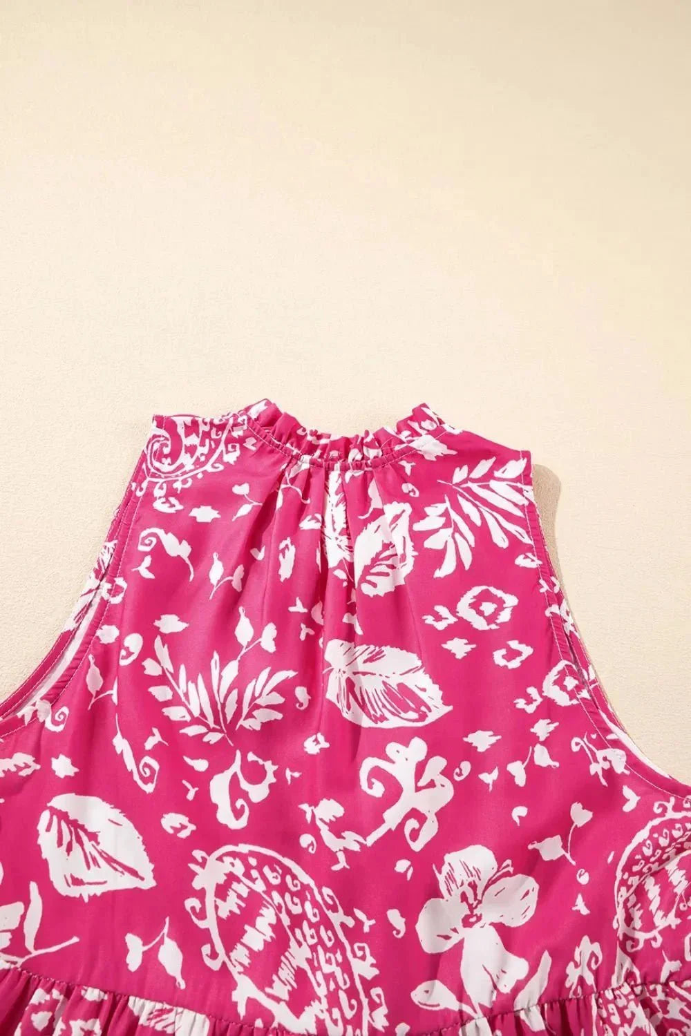 Floral Sleeveless Tasseled Tie Neck Tiered Midi Dress - VILLA FASHION