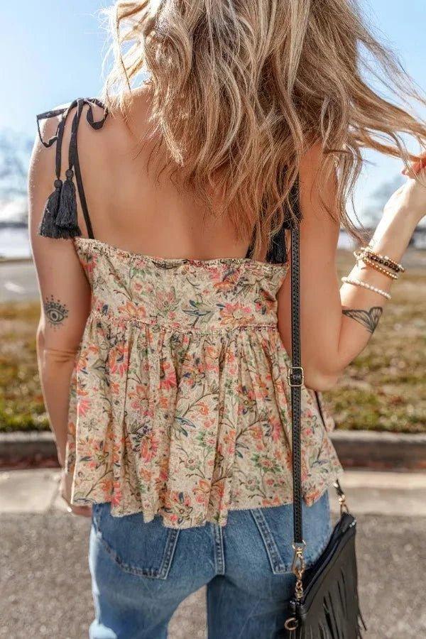 Floral Spaghetti Strap Peplum Cami - VILLA FASHION