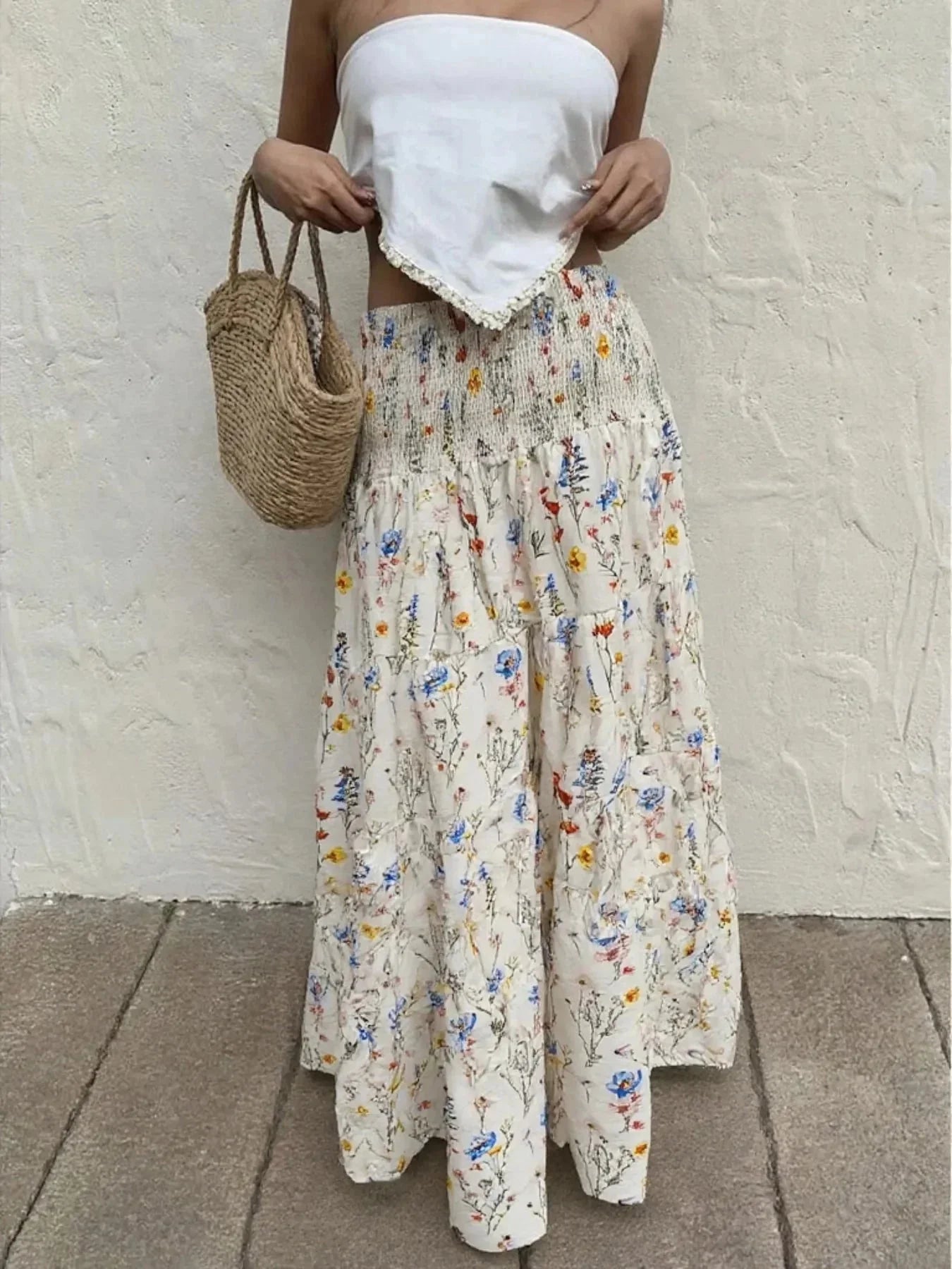 Floral Tiered Maxi Skirt - VILLA FASHION
