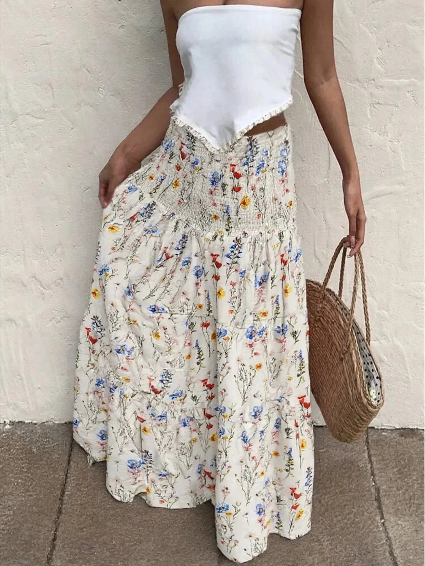Floral Tiered Maxi Skirt - VILLA FASHION