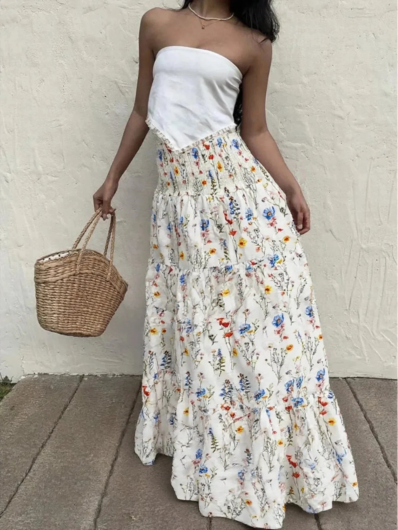 Floral Tiered Maxi Skirt - VILLA FASHION