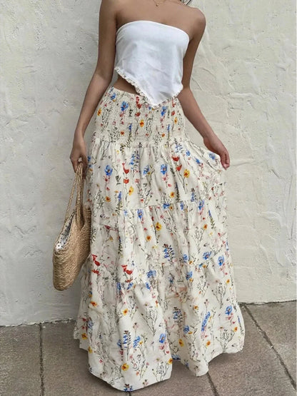 Floral Tiered Maxi Skirt - VILLA FASHION