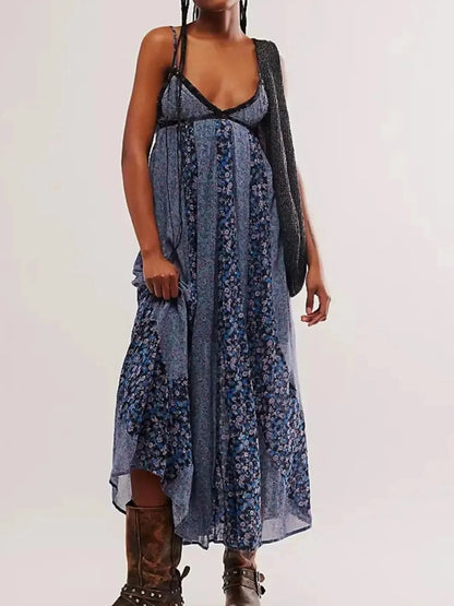 Floral V - Neck Maxi Cami Dress - VILLA FASHION