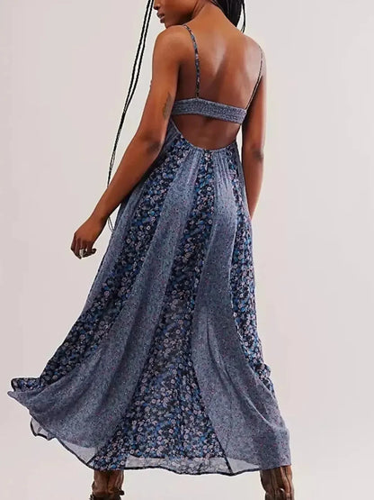 Floral V - Neck Maxi Cami Dress - VILLA FASHION